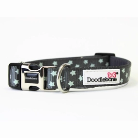 Doodlebone Padded Dog Collar - Grey Stars Glow In The Dark
