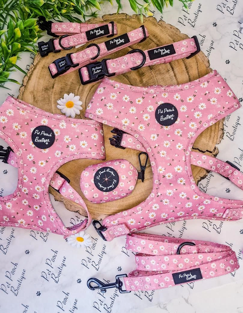 Dusky Pink Daisies Dog Harness