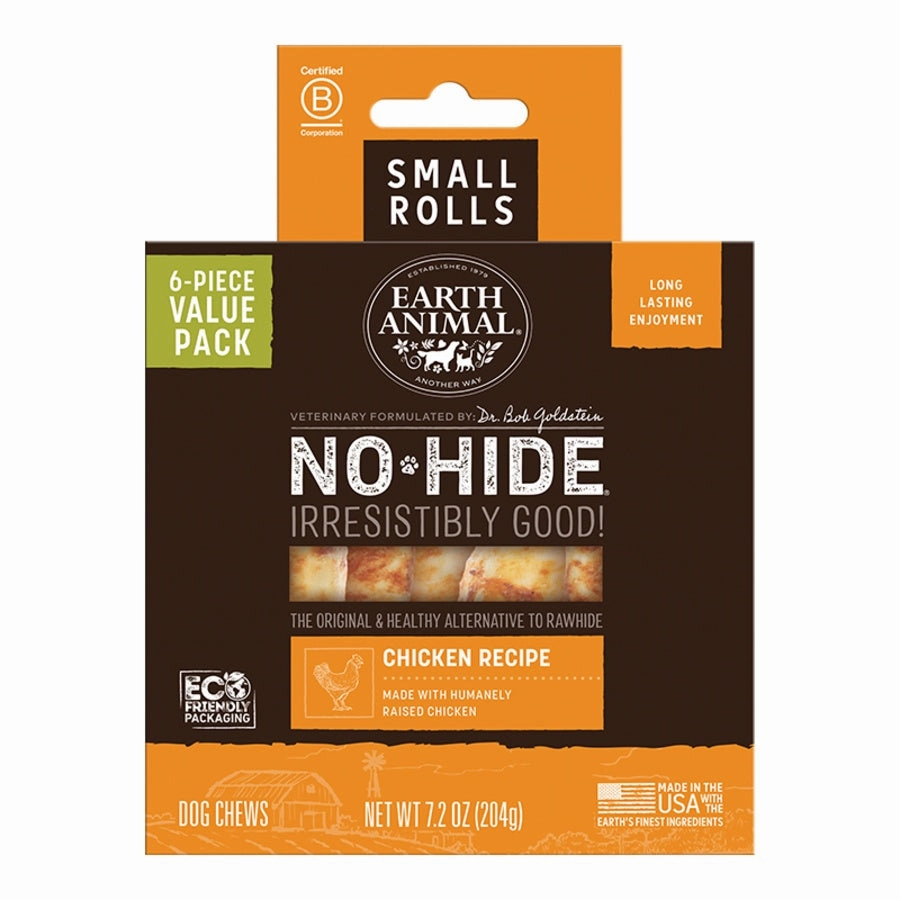Earth Animal Chicken No-Hide? Small 4" Roll Dog Chews Value Pack - 6pk