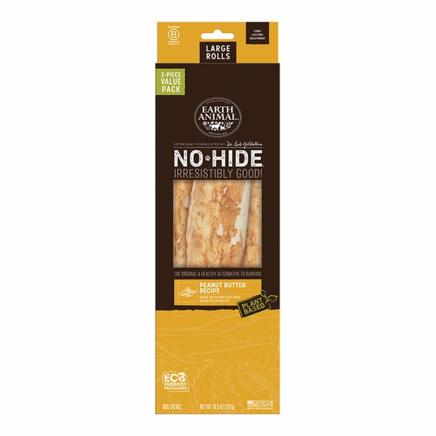 Earth Animal Peanut Butter No-Hide? Large 11" Roll Dog Chews Value Pack - 3pk