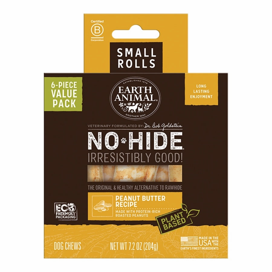 Earth Animal Peanut Butter No-Hide? Small 4" Roll Dog Chews Value Pack - 6pk