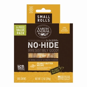 Earth Animal Peanut Butter No-Hide? Small 4" Roll Dog Chews Value Pack - 6pk