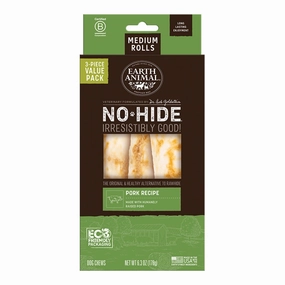 Earth Animal Pork No-Hide? Medium 7" Roll Dog Chews Value Pack - 3pk