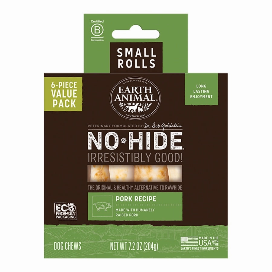 Earth Animal Pork No-Hide? Small 4" Roll Dog Chews Value Pack - 6pk