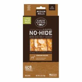 Earth Animal Venison No-Hide? Medium 7" Roll Dog Chews Value Pack - 3pk