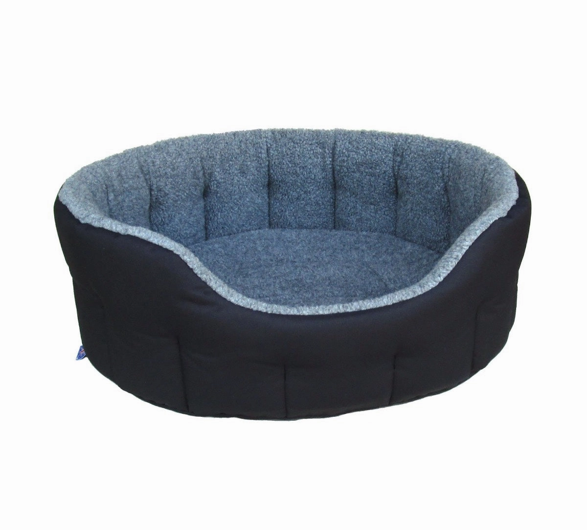Heavy Duty Black Polyester With Silver Fleece Oval Dog Bed