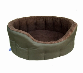 Heavy Duty Green Polyester With Mushroom Fleece Oval Dog Bed
