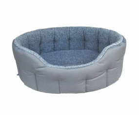 Heavy Duty Grey Polyester With Silver Fleece Oval Dog Bed