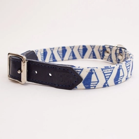 Hiro And Wolf Navy Blue Geometric Print Designer Dog Collars