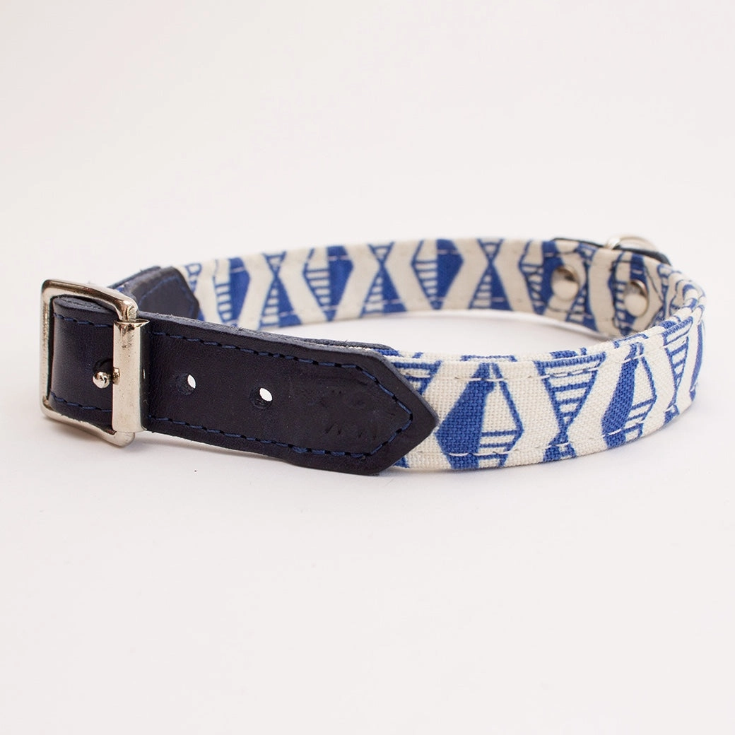 Hiro And Wolf Navy Blue Geometric Print Designer Dog Collars