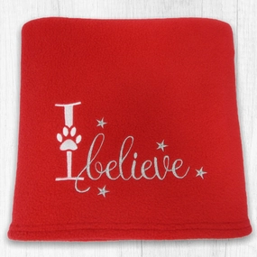 I Believe Red Fleece Christmas Pet Blanket