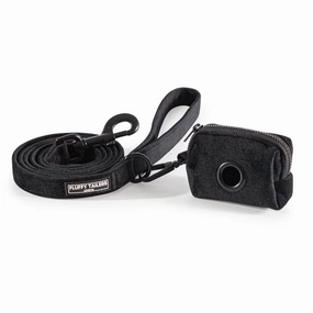 Luxury Black Velvet Dog Lead and Matching Poo Bag Holder