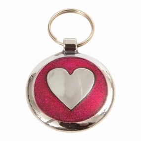 Luxury Glitter Deep Pink Heart Designer Dog Tag Shimmer Range