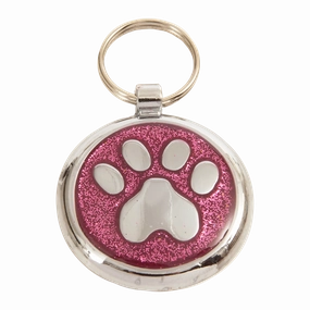 Luxury Glitter Pink Paw Print Designer Dog Tag Shimmer Range