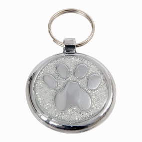 Luxury Glitter Silver Sparkle Paw Print Designer Dog Tag Shimmer Range