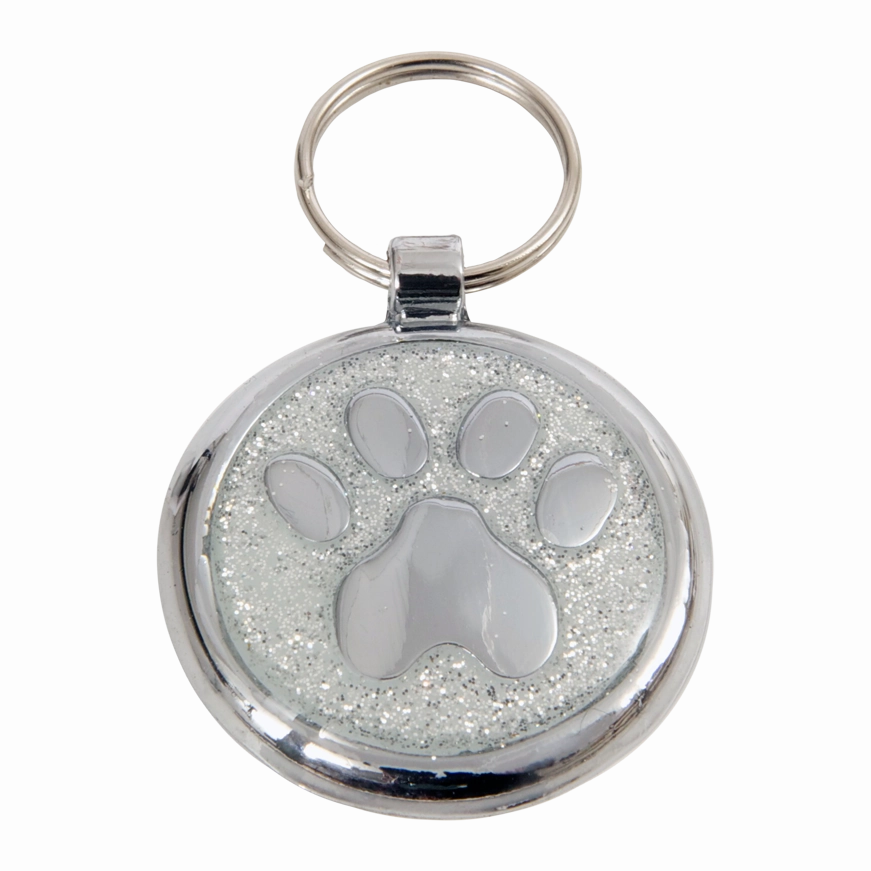 Luxury Glitter Silver Sparkle Paw Print Designer Dog Tag Shimmer Range