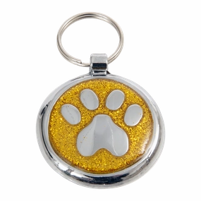 Luxury Glitter Yellow Gold Paw Print Designer Dog Tag Shimmer Range