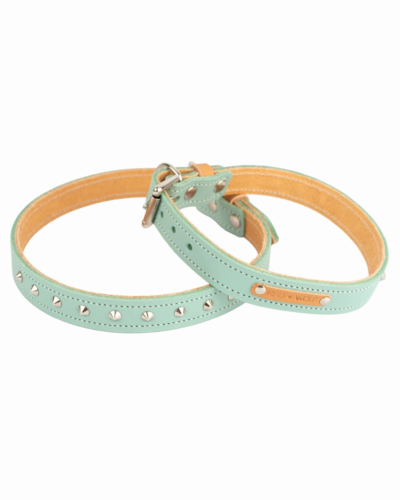 Luxury Leather Duo Tone Studded Dog Collar In Mint & Tan