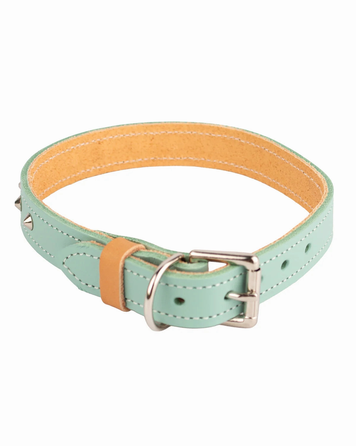 Luxury Leather Duo Tone Studded Dog Collar In Mint & Tan