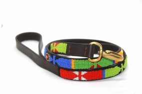 Luxury Leather Masai Beaded Dog Leads In Bright