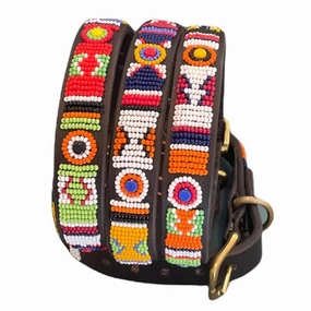 Luxury Masai Beaded Leather Dog Collars In Bright