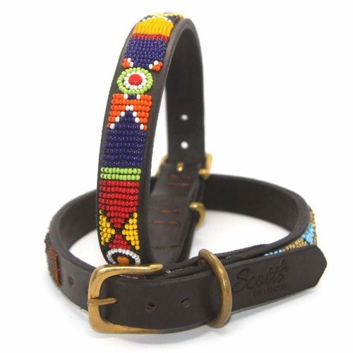 Luxury Masai Beaded Leather Dog Collars In Bright