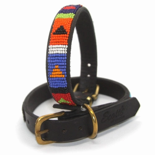 Luxury Masai Beaded Leather Dog Collars In Bright