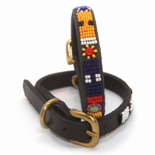 Luxury Masai Beaded Leather Dog Collars In Bright