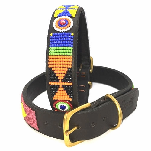 Luxury Masai Beaded Leather Dog Collars In Bright