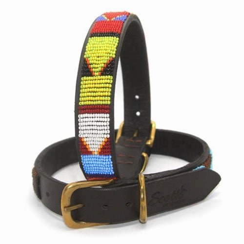 Luxury Masai Beaded Leather Dog Collars In Bright