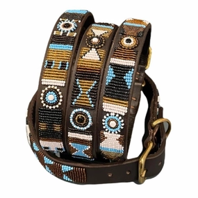 Luxury Masai Beaded Leather Dog Collars In Sky