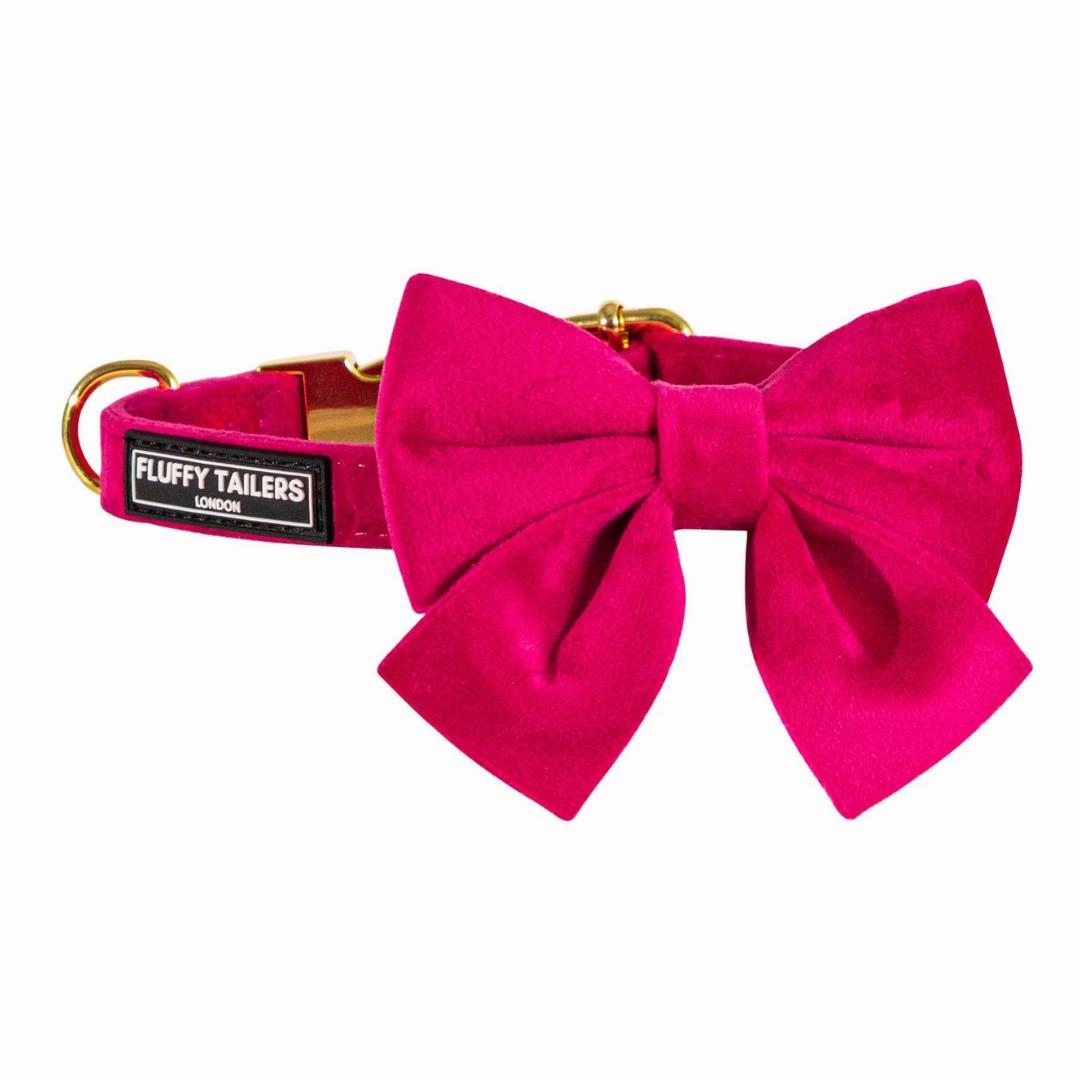 Luxury Pink Velvet Harness, Dog Collar And Bow Tie, Lead and Poo Bag Holder Complete Set