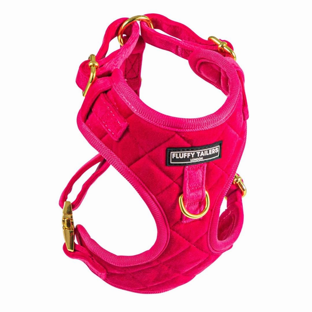 Luxury Pink Velvet Harness, Dog Collar And Bow Tie, Lead and Poo Bag Holder Complete Set