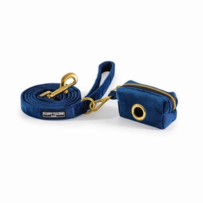 Luxury Royal Blue Velvet Dog Lead and Matching Poo Bag Holder
