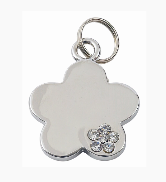 Luxury Silver Flower Designer Dog Tag