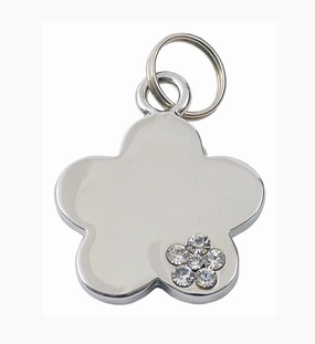 Luxury Silver Flower Designer Dog Tag