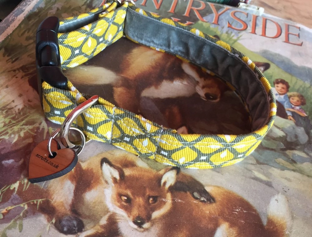 Max Mid Century Modern Geometric Dog Collar and Grey Velvet Lead Set