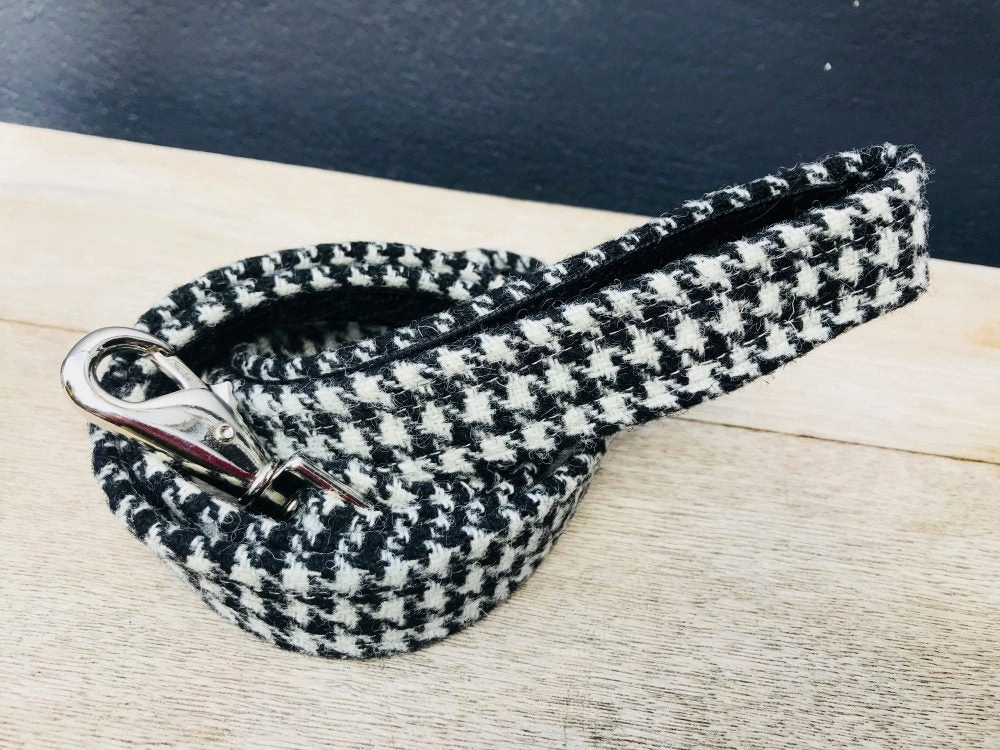 Mono Harris Tweed Black and White Dogtooth Designer Dog Collar & Lead Set