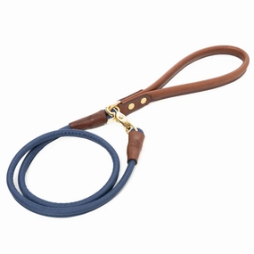 Morston Rolled Leather Dog Lead - Navy