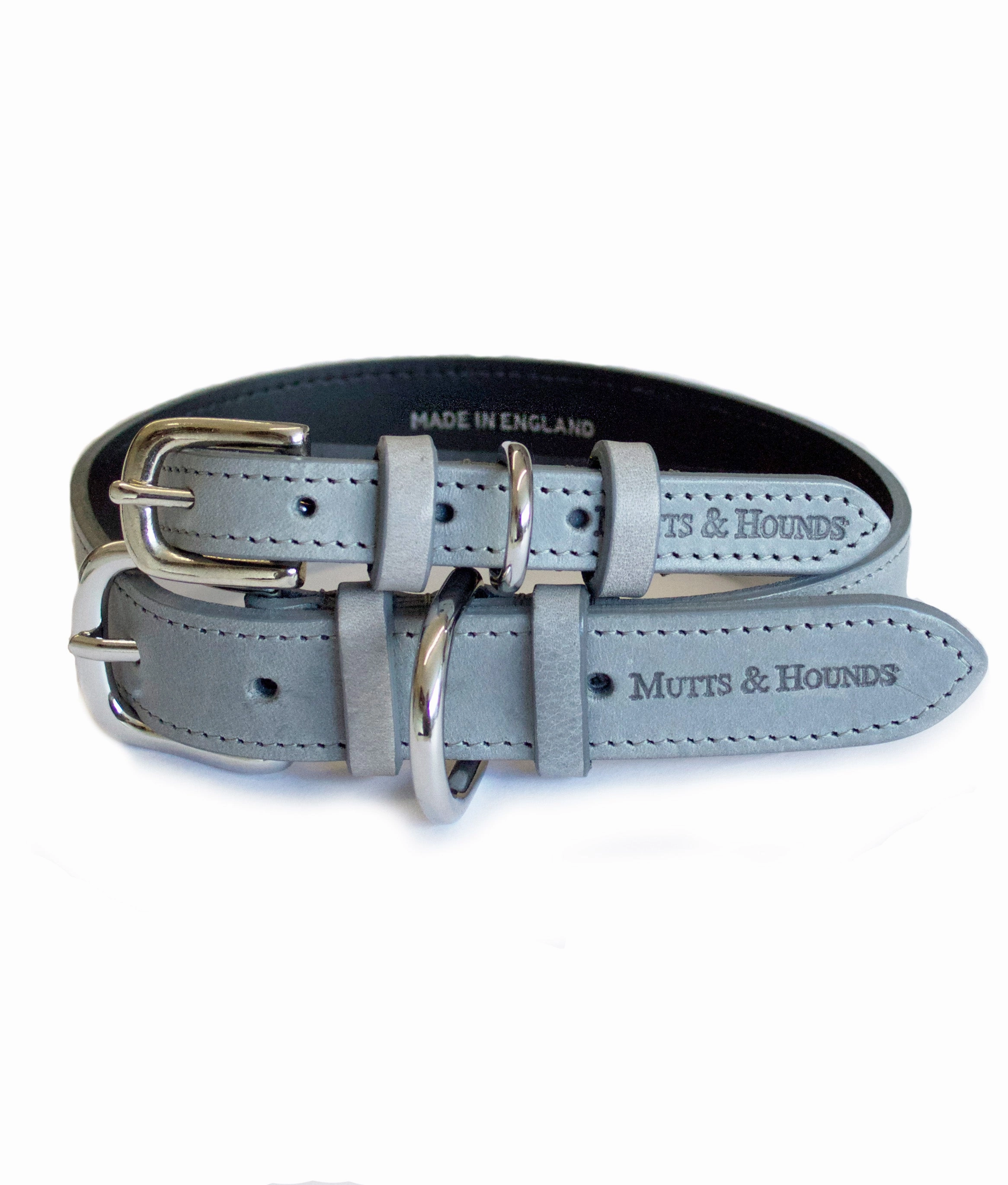 Mutts and Hounds Grey Leather Dog Collar