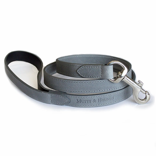 Mutts and Hounds Grey Leather Dog Collar