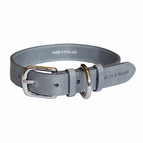 Mutts and Hounds Grey Leather Dog Collar