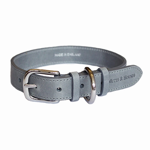 Mutts and Hounds Grey Leather Dog Collar