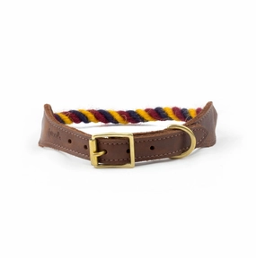 Navy, Burgundy and Yellow 100% British Wool Dog Collar