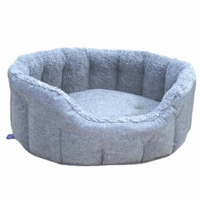 P&L Charcoal With Silver Fleece Oval Dog Bed
