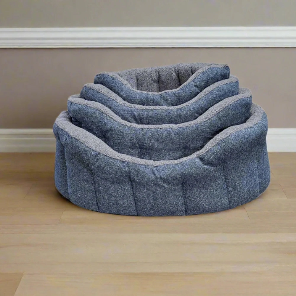 P&L Orkney Tweed Fleece Lined Bolster Bed - Blue