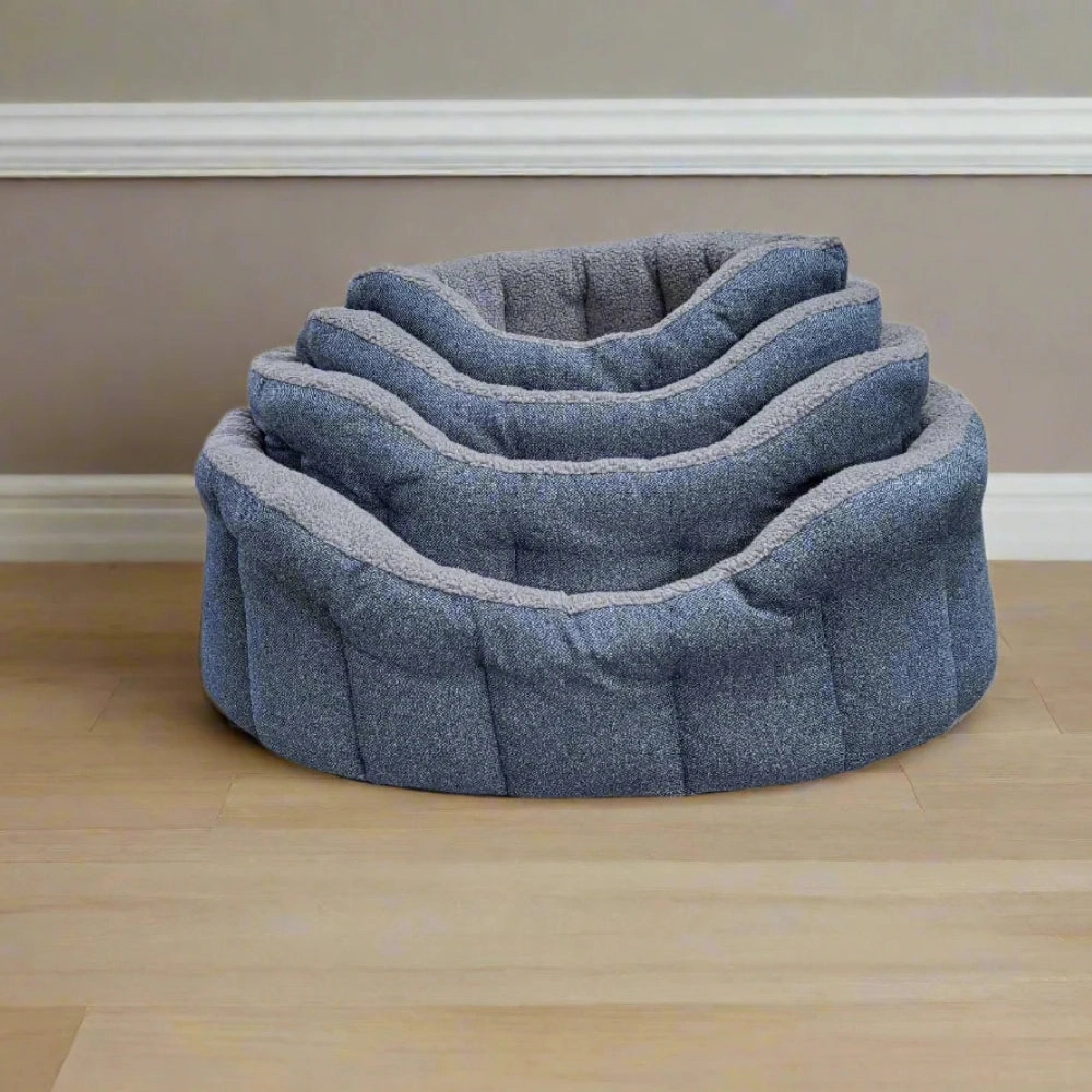 P&L Orkney Tweed Fleece Lined Bolster Bed - Blue