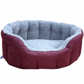 P&L Red Wine With Silver Fleece Oval Dog Bed