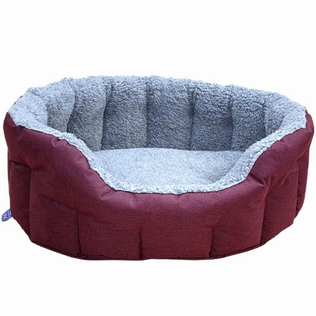 P&L Red Wine With Silver Fleece Oval Dog Bed