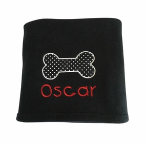 Personalised Black Dog Blanket with Appliqu?? Polka Dot Bone
